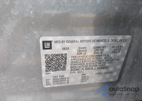 2020 Chevrolet Trax Fwd Lt from USA, damaged, VIN 3GNCJLSB9LL169653